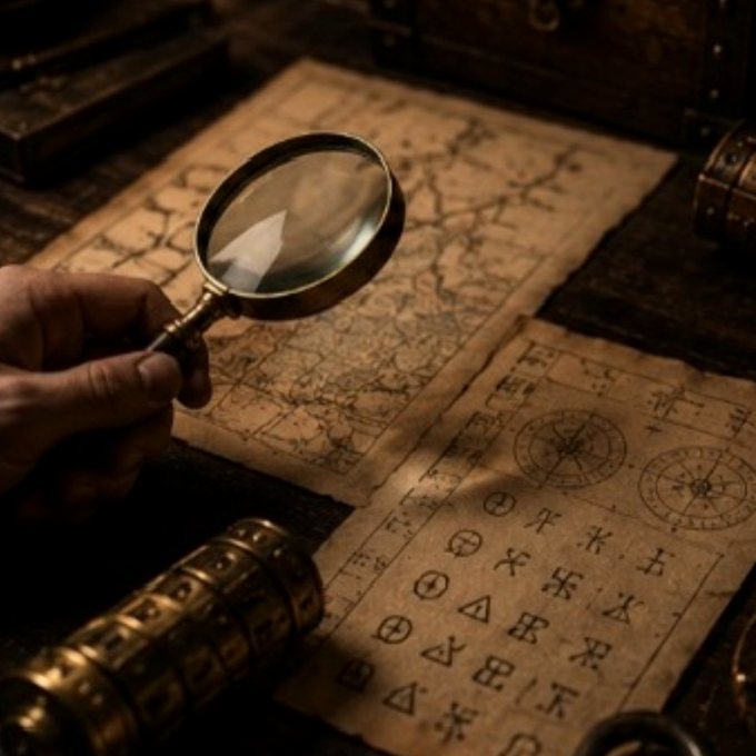 Loupe posée sur une carte mystérieuse